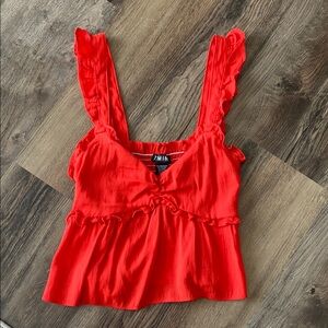 Red Sleeveless Ruffled tank